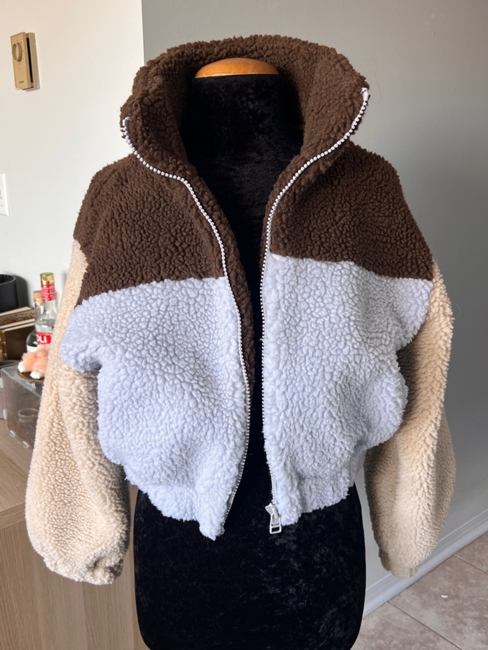 OAK + FORT Brown & Cream Sherpa-Lined Jacket